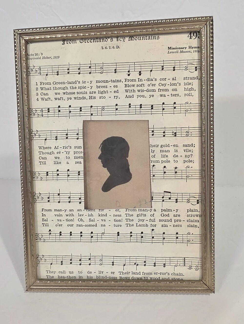 Framed Sheet Music Art with 19th Century Gentleman Silhouette